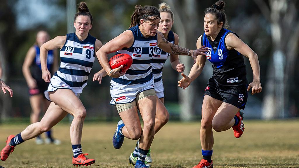 2019_08_27_VFLW_HERO.jpg Rocky Cranston in action against Melbourne Uni in round 14. - Geelong Cats